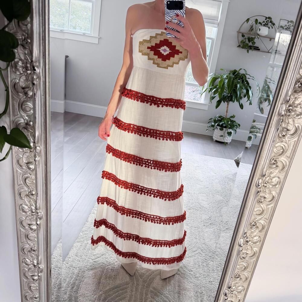 Judith March Strapless Bohemian Maxi Dress | Embroidered Detail Size S